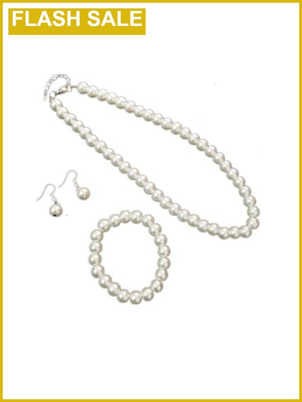 Classic Faux Pearl Jewelry Set Necklace Bracelet Earrings Women Gift